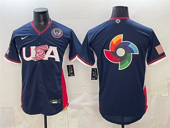 Men's USA Baseball Team Big Logo Navy 2026 World Baseball Classic United States 250th Anniversary Patch Road Stadium Stitched Jersey